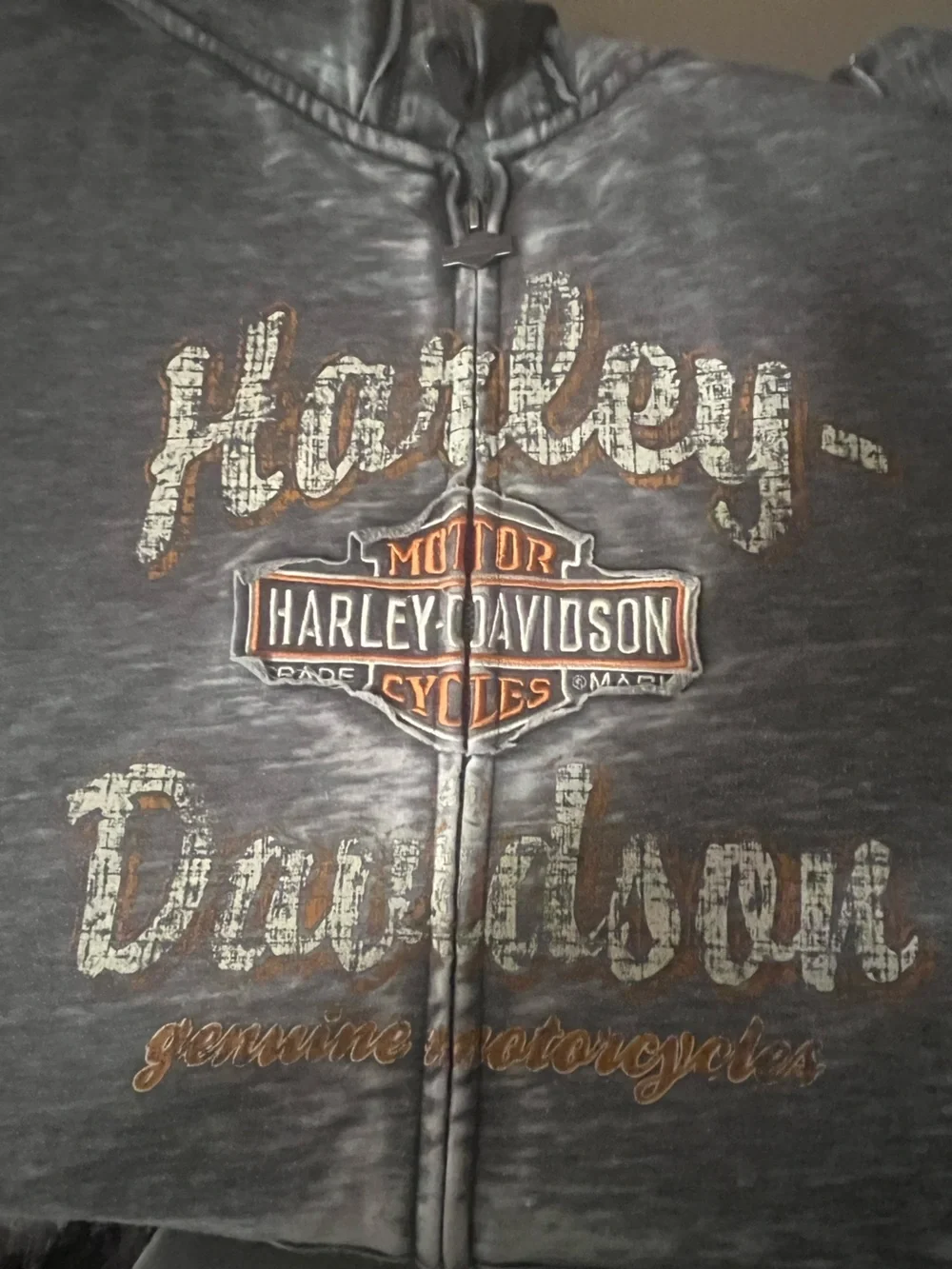 Harley-Davidson Vintage-Wash Lightweight Gray Zip Hoodie Logo & logo tab, 2X